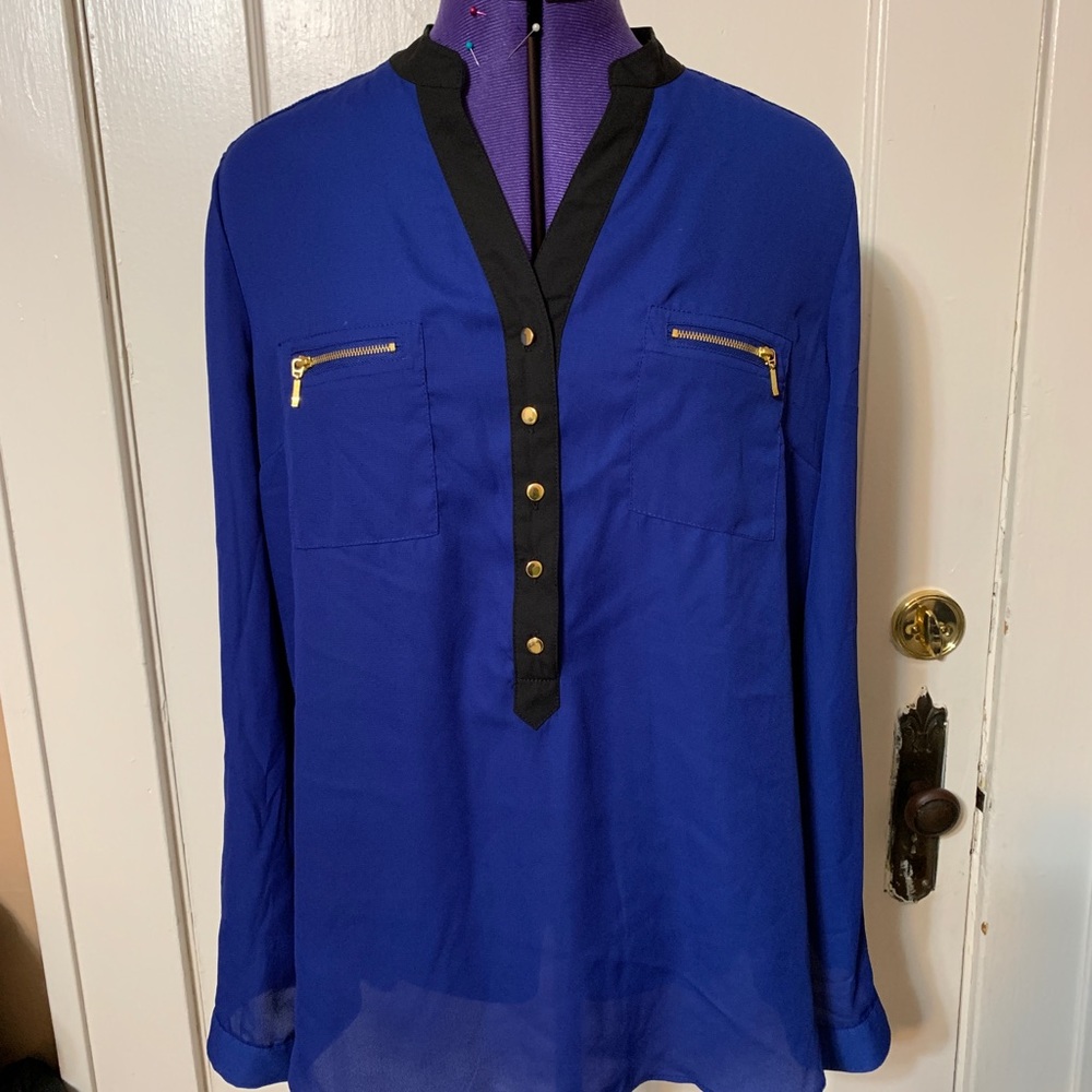 My Michelle Blue Blouse with Gold Accents